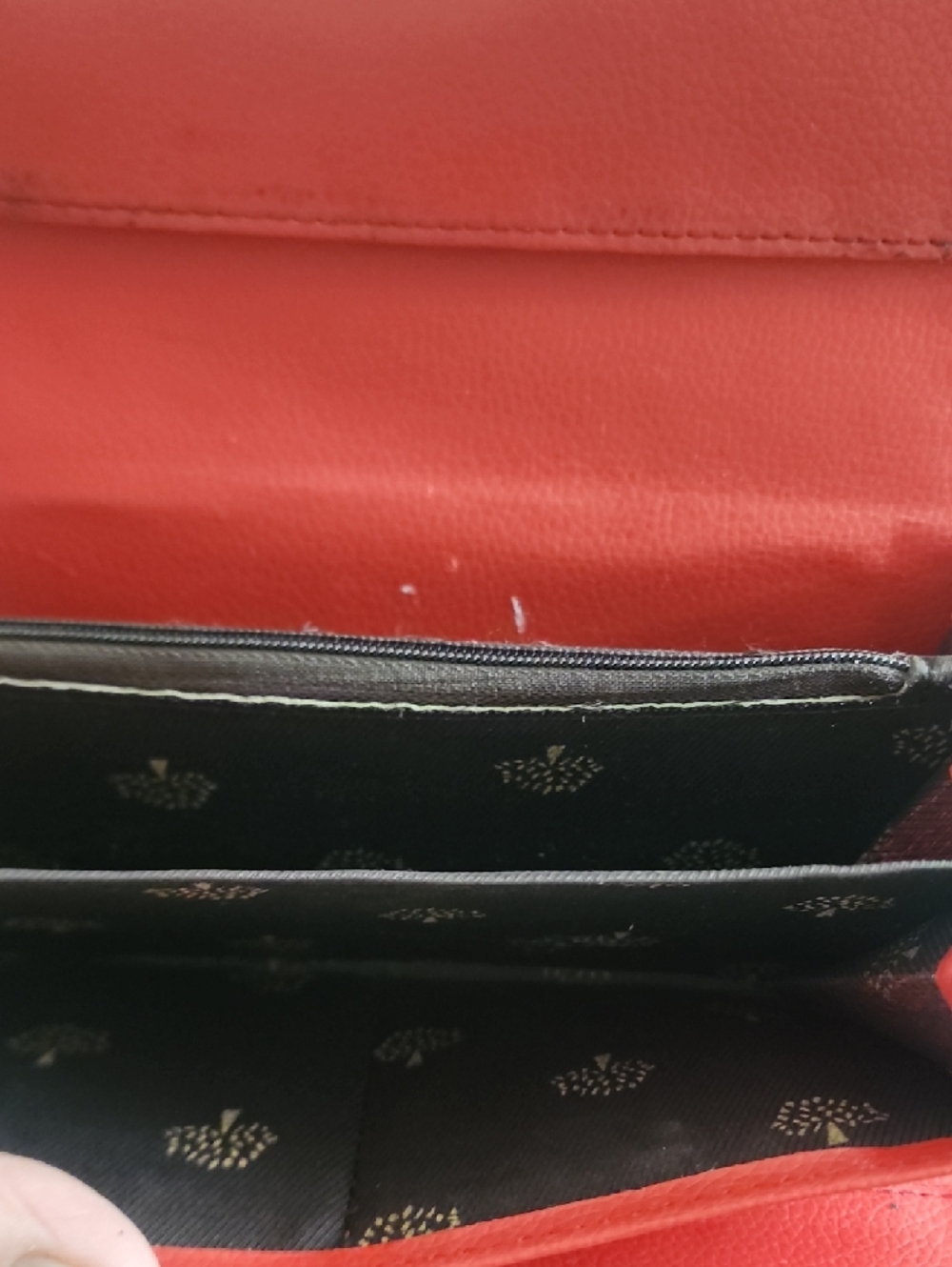 Mulberry Red Ostrich Embossed Leather Wallet Gold Tree Medallion Flap - Picture 7 of 8